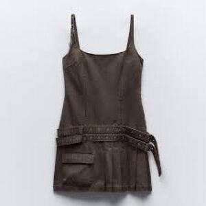 Zara Dark Brown Leather Mini Dress with Belt